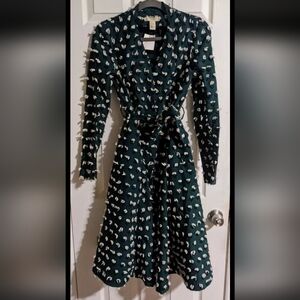 H&M Green White Swing Dress Coat 2/4 Vintage Inspired Retro Gift Idea Spring